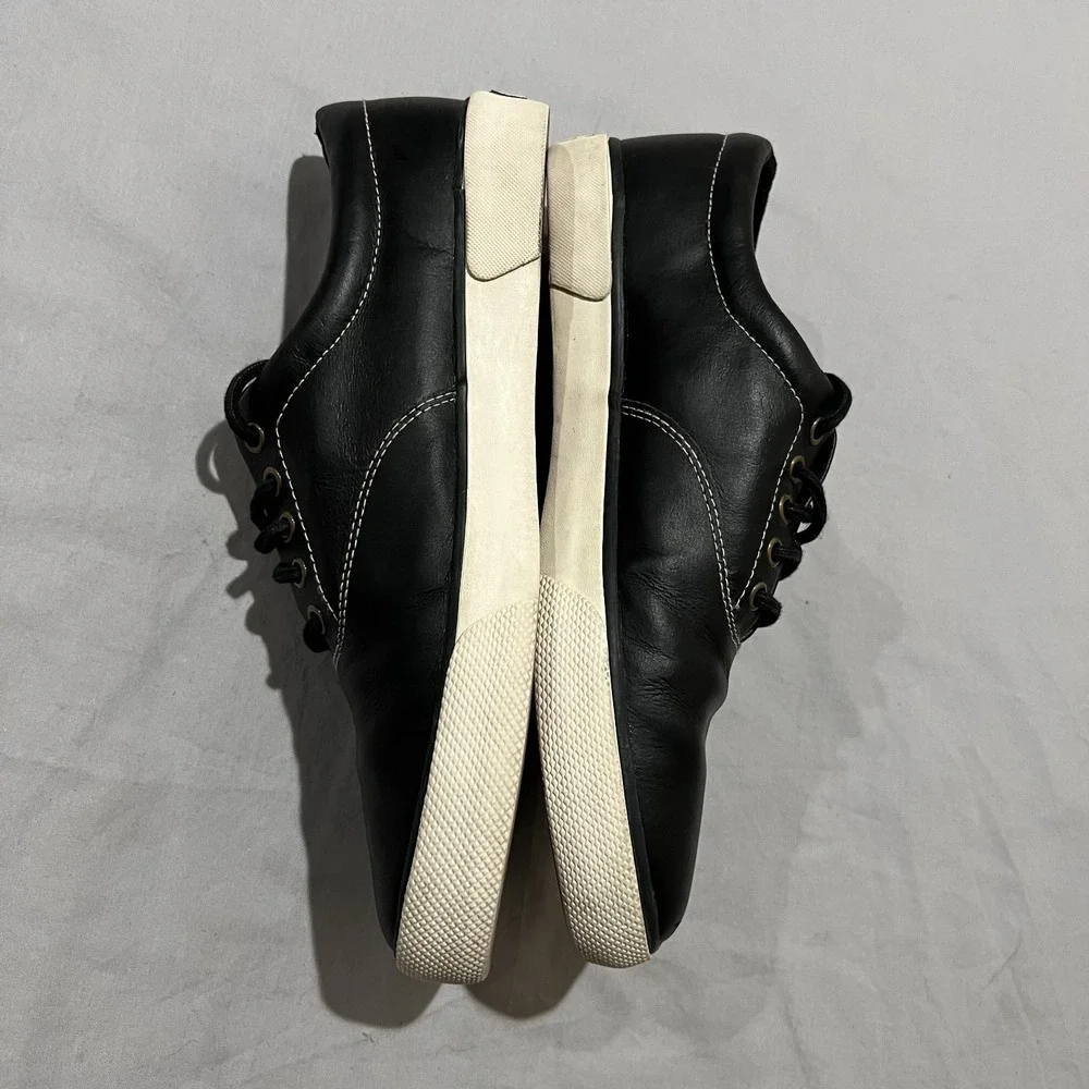 Polo Ralph Lauren Mens Vaughn Black Leather Lifestyle Shoes White Pony Logo 9.5D